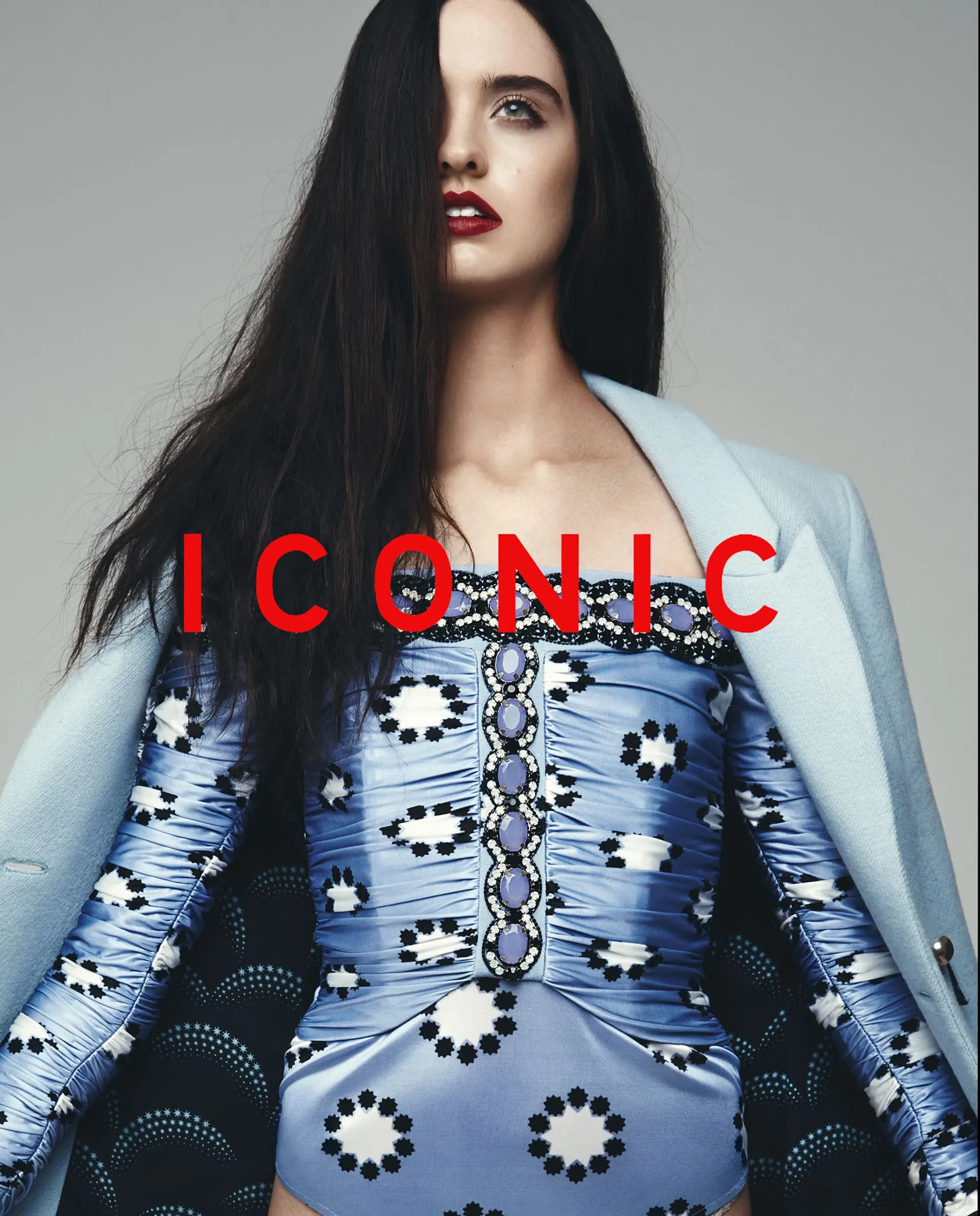 Blue-toned editorial fashion composition